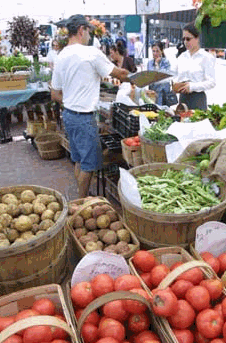 farmers market shopper and vendor